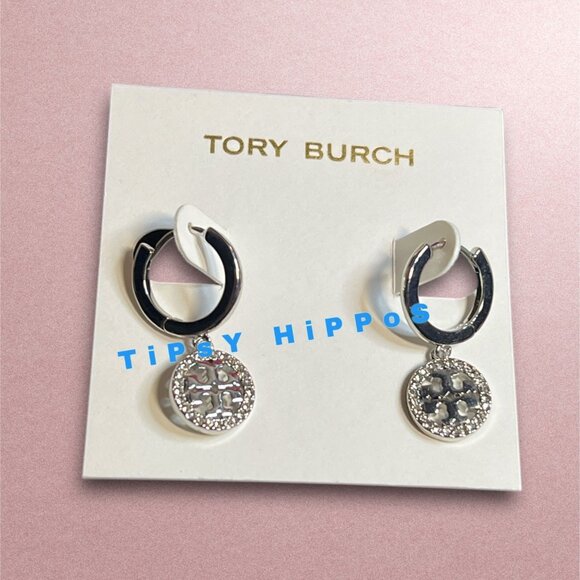 Tory Burch Silver Miller Logo Pave Chainlink Necklace & Dangle Earring Set - Picture 8 of 10